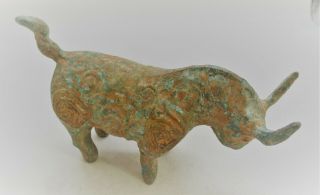 Scarce Ancient Celtic Bronze Bull Figurine With Remnants Of Gold Gilt 100bc