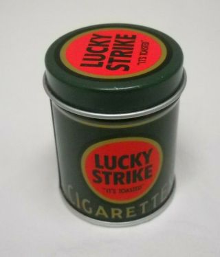 Lucky Strike Cigarettes “it’s Toasted” Cylindrical Tin Match Holder W/matches