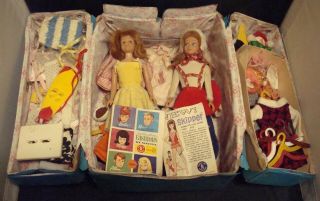 2 Vintage 1960s Mattel Barbies Sister " Skipper " Dolls W/ Case & Clothes Great