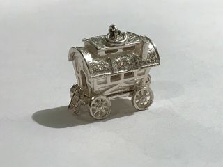 Vintage Silver Gypsy Wagon Opening Charm With Moving Wheels And Fortune Teller