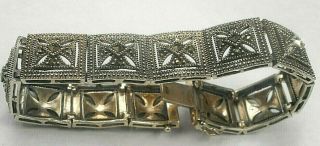 Antique/vintage Sterling Silver Marcasite Panel Bracelet 7 " L Ultra Fine Details