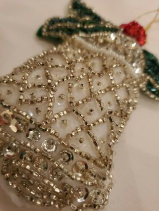 Vintage Handmade Felt Christmas Ornament Beaded Jeweled Sequined Bell