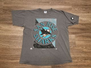 Vintage Starter San Jose Sharks T - Shirt Mens L Large 1993 Logo Patch Gray