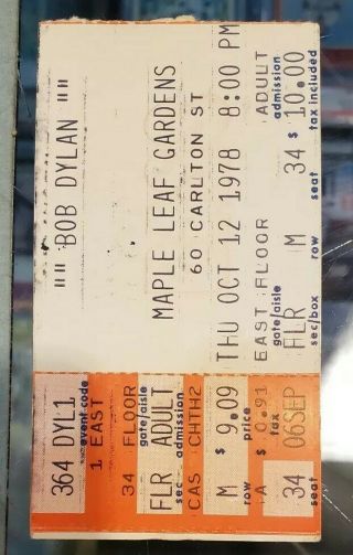 1978 Bob Dylan Toronto Maple Leaf Gardens Red Vintage Concert Ticket Stub