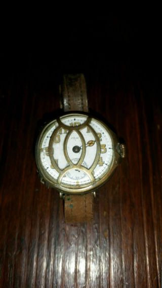 Ww1 Wristwatch Swiss Civic 1917 Trench Watch W/ Leather Band Antique