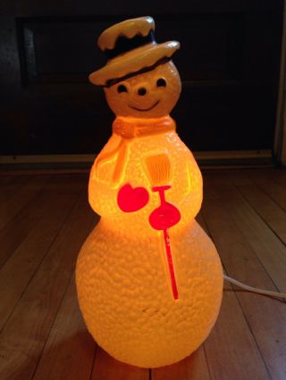 Vintage Blow Mold Hard Plastic Lighted Snowman Christmas Decoration