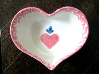 Vtg Glazed Heart Shaped Serving Bowl,  Pink Trim