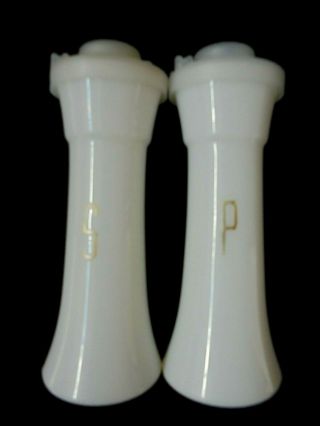 Tupperware Salt & Pepper Shakers Set Vintage Whote 4 1/2 " Tall White With Gold