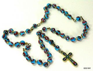 Antique Micro Mosaic Cross Pendant Millefiori Murano Crucifix Rosary Necklace