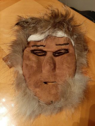 Vintage Authentic Inuit Hide And Fur Mask Alaska Spirit Mask