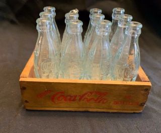 Vintage Mini Coco Cola Glass Bottles With Wooden Crate