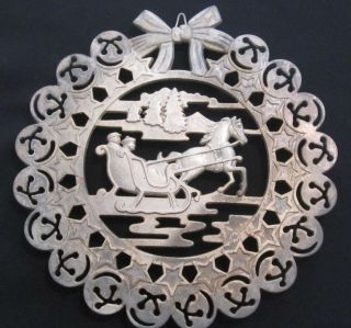 Vintage Godinger Silver Plated Christmas Sleigh Wreath Trivet Or Wall Hanging