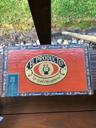 El Producto Cigar Bouquet Antique Wood Box W/part Of Tax Stamp Vintage Art