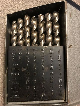VINTAGE HUOT DRILL INDEX SET WITH 29 DRILL BITS IN METAL CASE COMPLETE ST.  PAUL 2