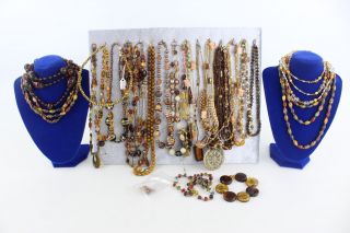 25 X Vintage & Retro Glass Bead Jewellery Inc Aurora Borealis,  Kitsch,  Necklaces