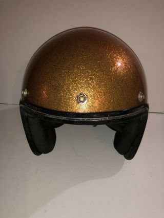 Gold Glitter Metalflake Motorcycle Helmet Vintage Snap Around.  Estate Find