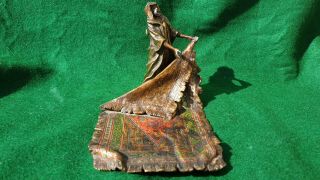 Antique Cold Painted Bronze Of Arab Rug Carpet Seller By Franz Bergman