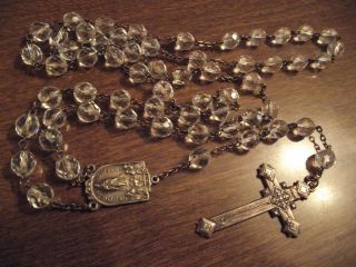 Gorgeous Vintage Signed " 1917 " Antiqued Silver Plate W/ Glass Beads Rosary
