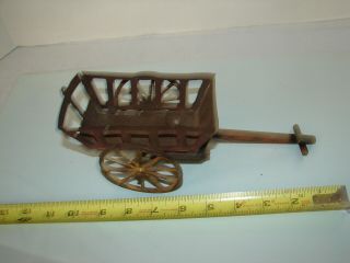 Antique Vintage Toy Farm Cart Hay Wagon Oxen Horse Pull Behind Cast Iron Wheels