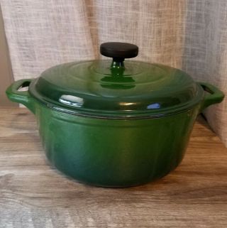 Vintage Tramontina 3.  5 Qt Green Ombre Enameled Cast Iron Pot W/ Lid
