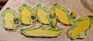 Vintage Made In Japan Corn On The Cob 6 Serving Plated 5 Salt Shakers Hand Paint