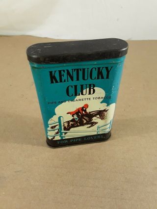 Vintage Kentucky Club Tobacco Tin Can,  “for Pipe Lovers” Horse Graphic