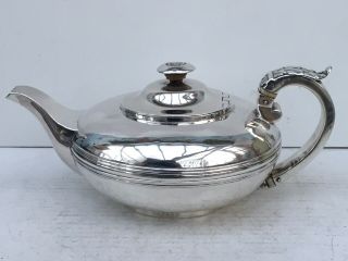 Georgian Solid Silver Teapot Of Squat Form,  1827 - 519gms.