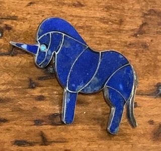 Vintage Taxco Mexican Mexico Sterling Silver 980 Lapis Unicorn Pin