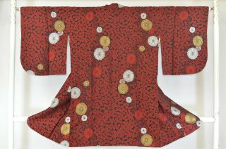 Vintage Silk Kimono Jacket:1950s Gorgeous Red/black Chrysanthemum@ky06
