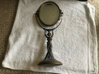 Antique Art Nouveau Bronze Lady Figural Shaving Mirror