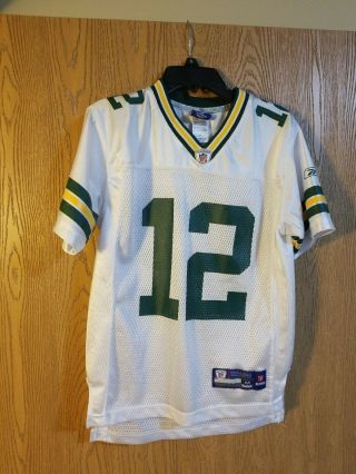 Reebok On Field Green Bay Packers Aaron Rodgers 12 White Jersey Youth M Euc