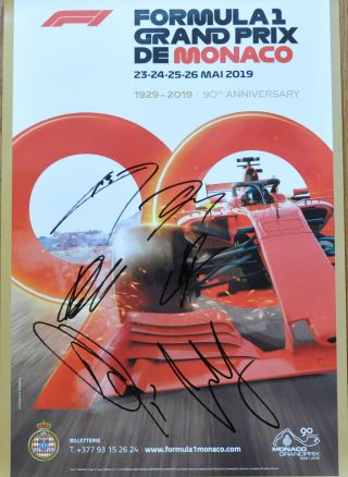 Formula 1 2019 Monaco Grand Prix Poster Signed By 6 F1 Drivers Kubica Magnussen
