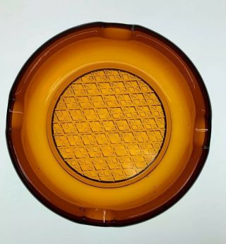 Vintage 6” Heavy Amber Glass Ashtray Smoke Stand Cigar Cigarette Quilted Bottom
