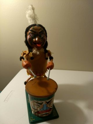 Antique Louis Marx Battery Operated Tin Toy Indian Beating A Drum