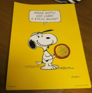 Vintage Schultz Peanuts Snoopy Tennis Poster 1958 Hallmark 19.  5x14 "