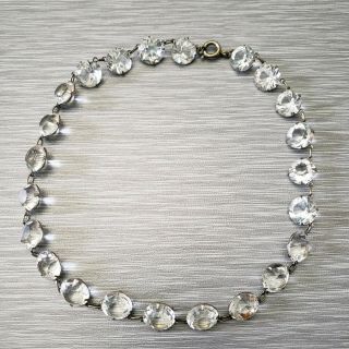 Vintage Art Deco Bezel Open Back Rock Crystal Necklace 13 " Long