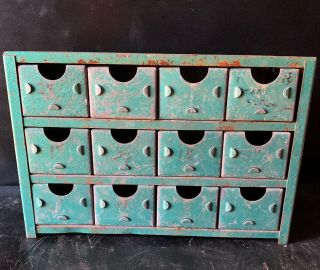 Vintage Industrial Metal Garage Mechanic Parts Cabinet With 12 Drawers