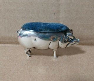 1905 Antique Sterling Silver Adie Lovekin Pin Cushion Pig Hog 3