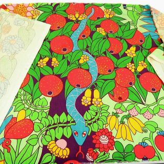 Vintage 70s Tampella Fabric From Finland " Paradise " Design 100 Cotton Netterdag