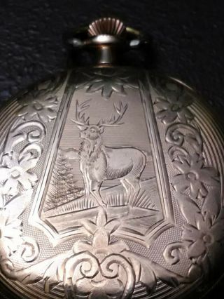 Mens,  1923 Elgin,  Deer Engraved,  14k Gold Filled Hunter Case