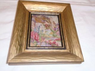 Vtg Petit Point Needlepoint Picture English Cottage Floral Gardens Ywca Signed