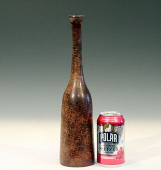 Vintage Bronze Patinated Verdigris Long Neck Bottle Vase Alligator Skin Tall 14 "