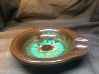 Vintage Mid - Century " Cal Style " Brown/green Ceramic Pottery Drip Glaze Ashtray