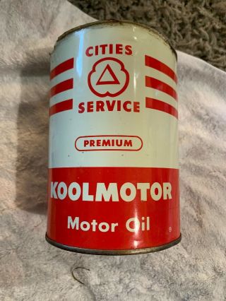 Vintage Cities Service Koolmotor Oil Can 1 Quart Advertising Tin Metal No Top 3
