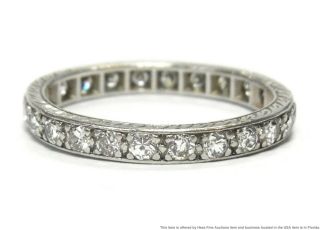 Fine Old Cut Diamond 18k White Gold Ring 0.  75ctw Antique Eternity Wedding Band