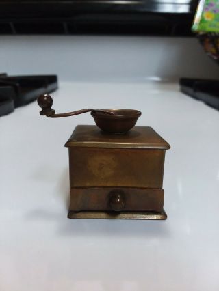 Antique Dollhouse Miniature Brass/copper Coffee Grinder Box 1 1/4sq X1 3/8 " Tall