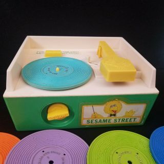 ViNtAgE Fisher Price SESAME STREET Music Box Record Player 5 Records Wind Up 3