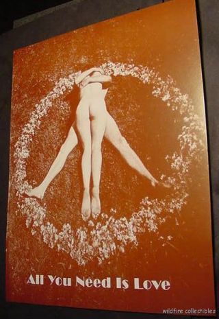 Vintage 60s Photo Poster Art Peace Sign Love Nude Man Woman Hippie Symbol Naked