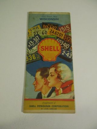 Vintage 1932 Shell Wisconsin State Highway Gas Station Travel Road Map Box E6