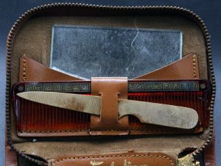 Vintage Leather Travel Vanity Grooming Kit Toiletry Case Travel - Aire 2